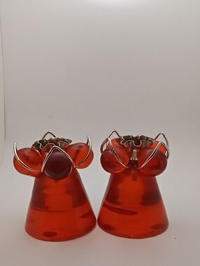 Vintage Set Of Two Lucite Acrylic Amber Orange/Red Candelabra candle holders!